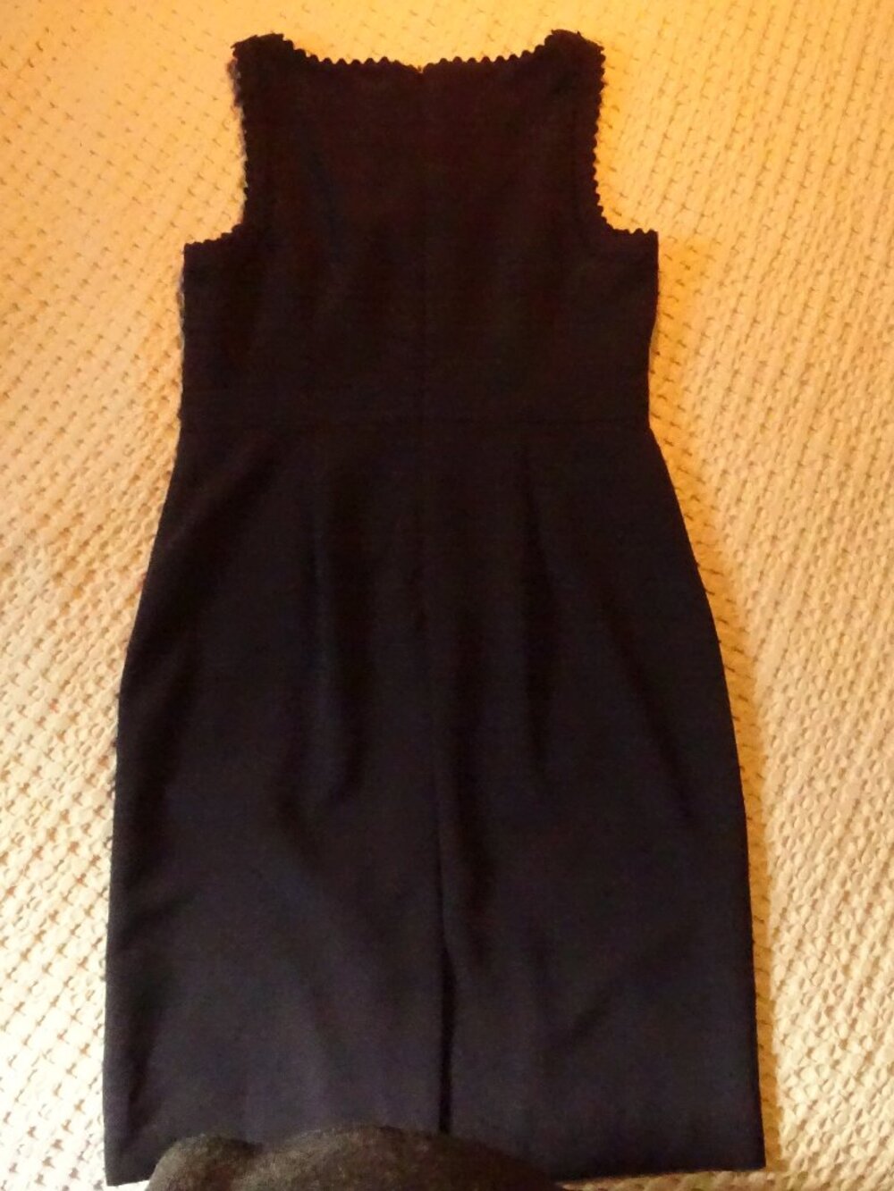 Ann Taylor Navy Sheath Dress Size 10 Scalloped Trim Sleeveless Pleated Dress